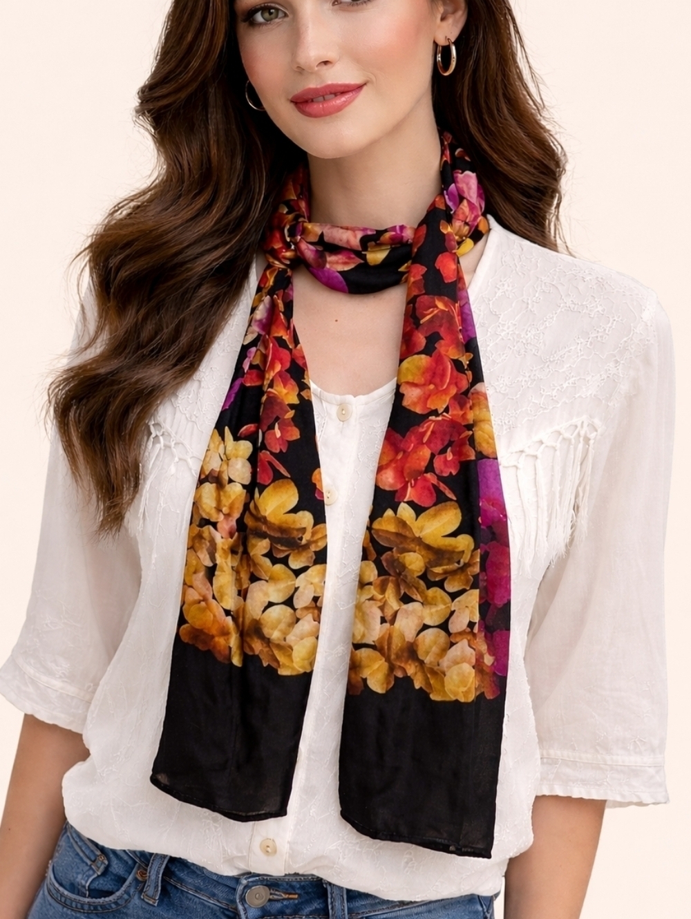 ECHO romantic Fairycore 100% silk floral scarf